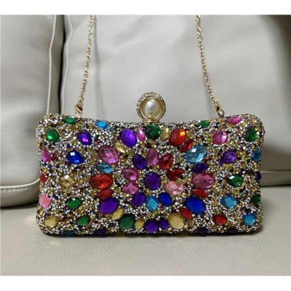 Vgift Crystal Box Clutch, Women Rhinestone Purse Handbag, Jeweled Evening Bags - Picture 3 of 8